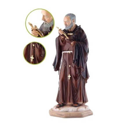 Padre Pio 30cm hars met gouden kruis