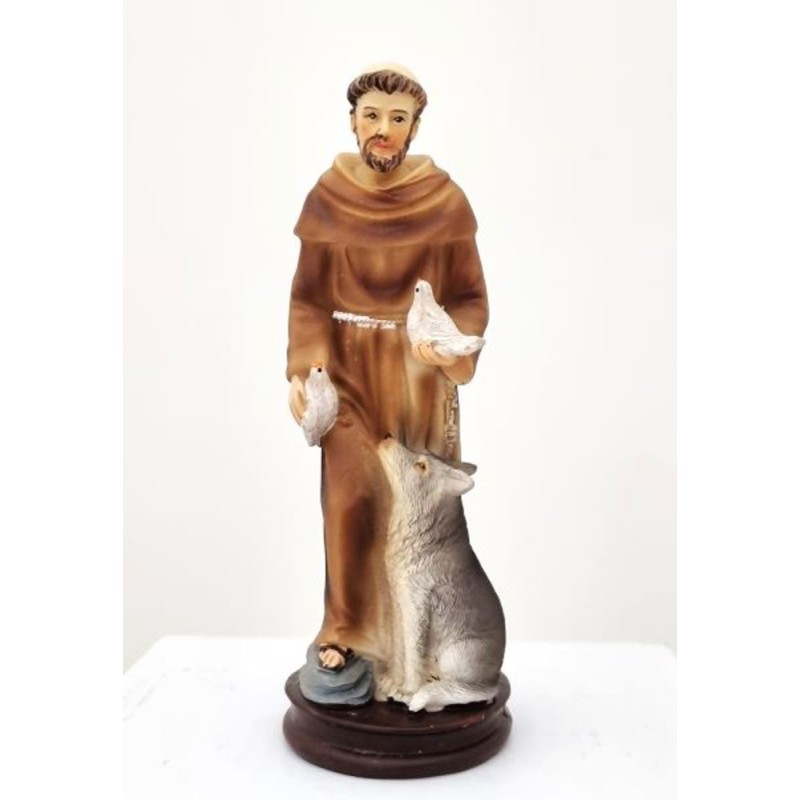 Statue Saint François avec loup 13cm résine