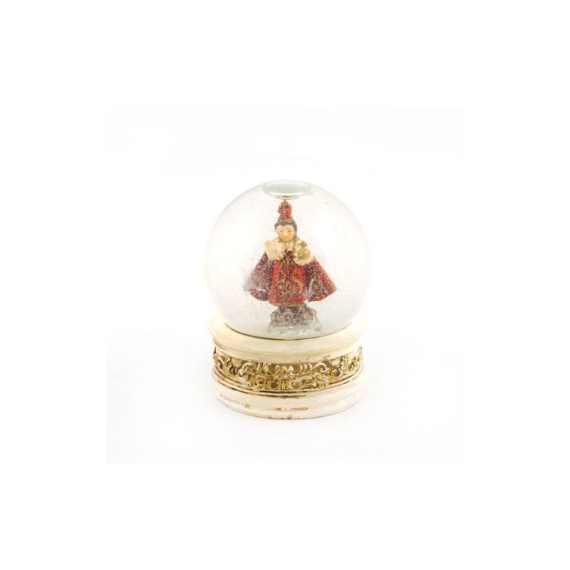 Boule à neige de l'Enfant Jésus de Prague en résine. 9 cm