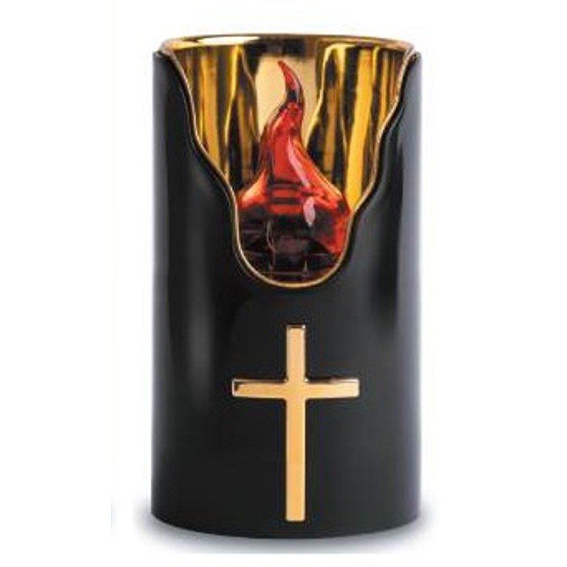 Bougie électronique Noir et dorée flamme led rouge H:125mm D:75mm 