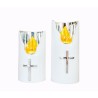 (523) Bougie électronique sur batterie H125mm blanche déco argentée flamme jaune