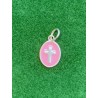 Médaille ovale 10mm Argent S925 émaillée rose avec croix