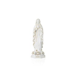 Statue ND Lourdes Blanc/Or 20cm avec médaille métal Ox