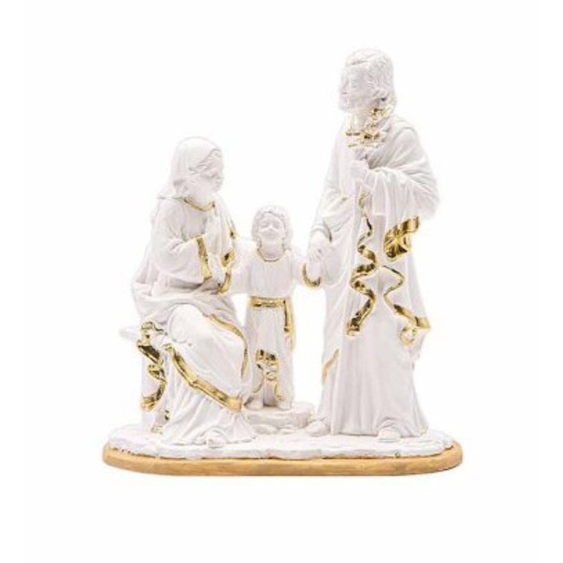 Statue S. Famille blanc/or résine 14cm