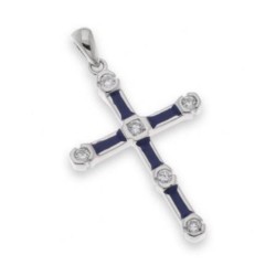 Pendentif croix 3.8 cm Argent S925 avec Zirconiums et émail 