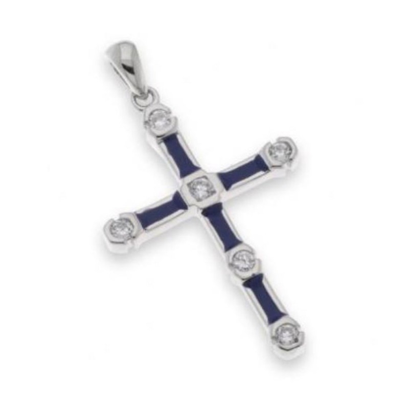 Pendentif croix 3.8 cm Argent S925 avec Zirconiums et émail 