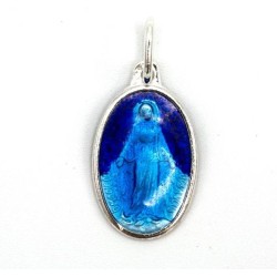 Medaille van de wonderbaarlijke maagd in zilver 20mm blauwe e-mail 
