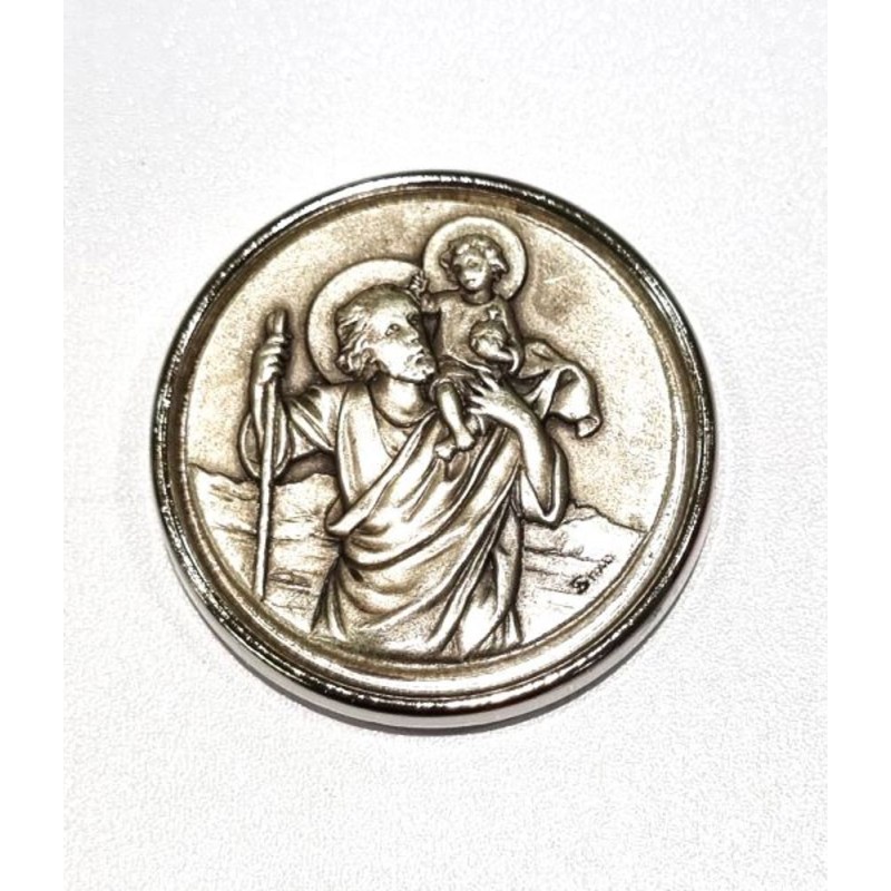 Magneet St Christophe in zilver metaal. 36 mm