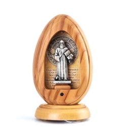 Ogive en bois d'olivier + statuette Saint Benoit + LED + musique