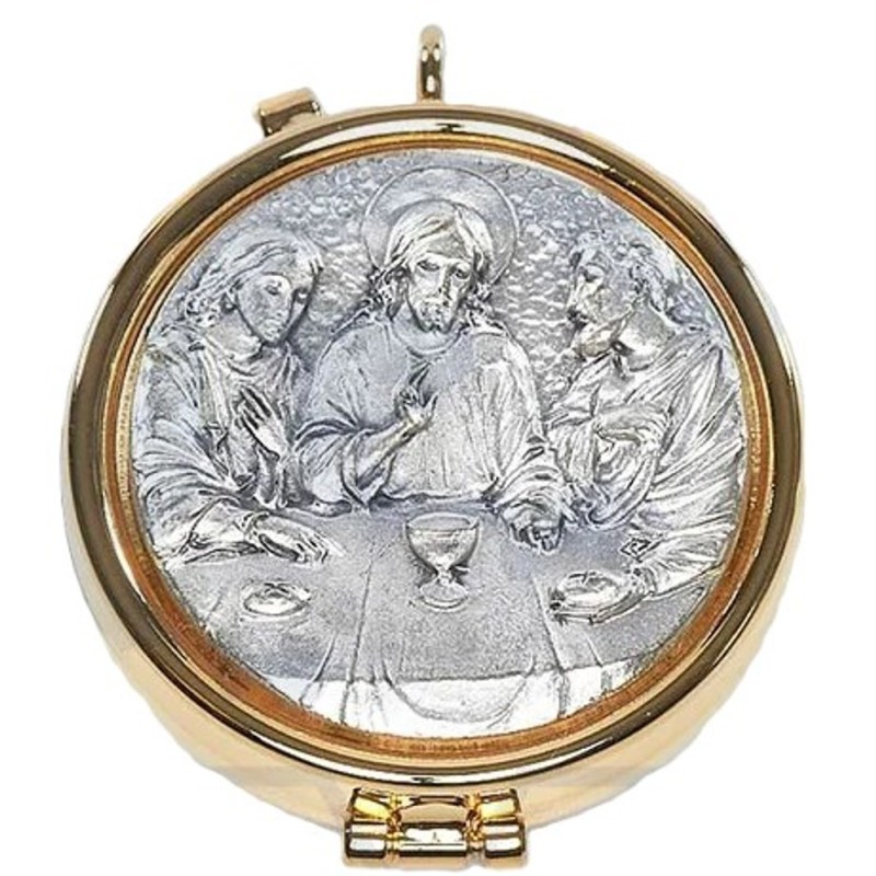Pyxide métal doré et jeton étain Cène 54mm