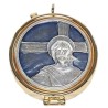Pyxide gouden metalen geëmailleerde hoofd van Christus (ecce homo) D: 5,4 cm