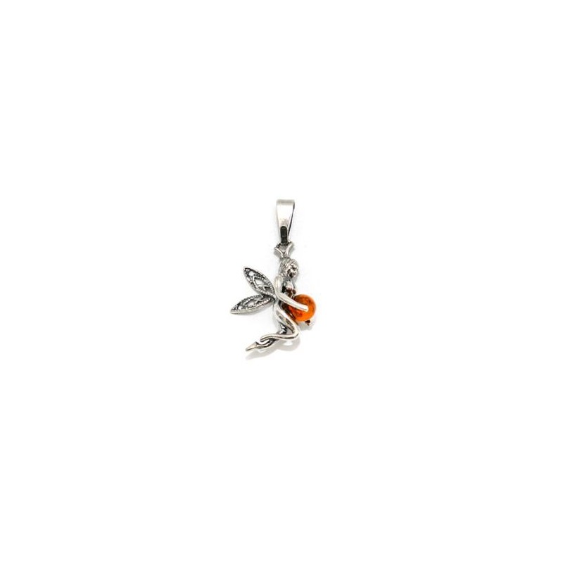 Pendentif ange en argent et ambre. 25 mm