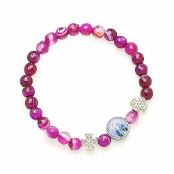 Braziliaanse elastische armband Agaat Fuchsia en Cross Metal 6mm 