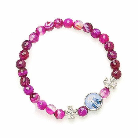 Braziliaanse elastische armband Agaat Fuchsia en Cross Metal 6mm 