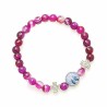 Braziliaanse elastische armband Agaat Fuchsia en Cross Metal 6mm 