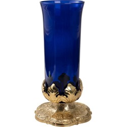 Lampe verre bleu pour bougie à poser H:30cm 