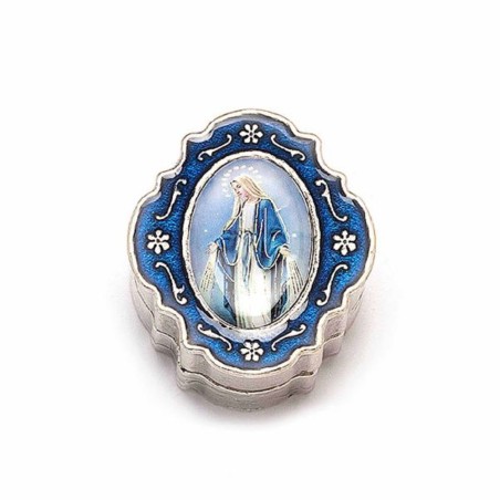 Boîte en métal bleu avec image. 3.5/4 cm