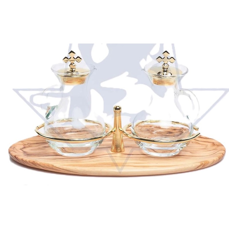 Service Set 2 vases en verre et plateau en bois d'olivier