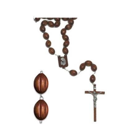 Chapelet murale en bois perles ovales rainurées 3.1x2.3cm 