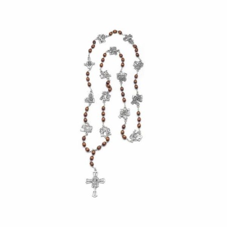 Chapelet bois perles ovale 7mm avec chemin de croix en métal