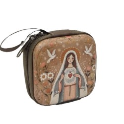 Boite à chapelet métallique style sacoche 7x7cm Miraculeuse
