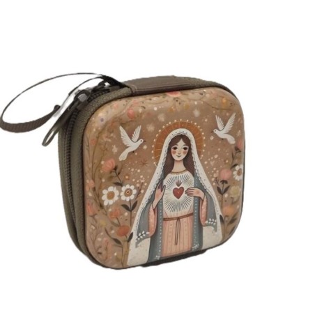 Boite à chapelet métallique style sacoche 7x7cm Miraculeuse