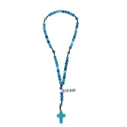 Chapelet perles agate bleue sur corde 