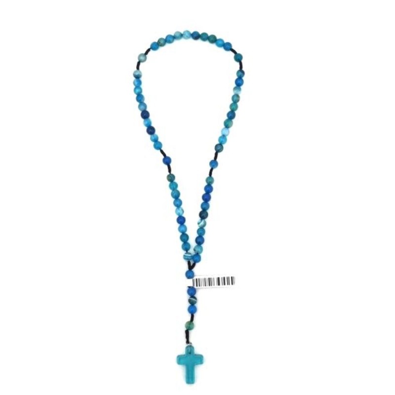 Chapelet perles agate bleue sur corde 