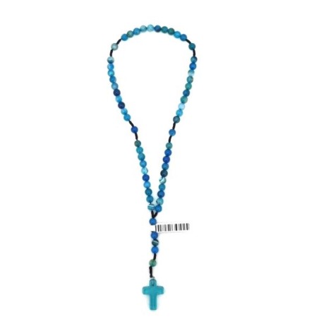 Chapelet perles agate bleue sur corde 