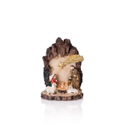 Crèche de Noel dans tronc lumineux LED 12cm