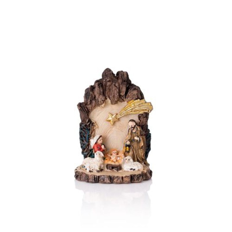 Crèche de Noel dans tronc lumineux LED 12cm