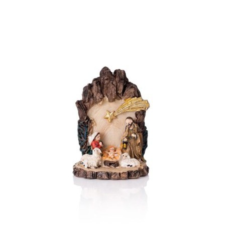 Crèche de Noel dans tronc lumineux LED 12cm