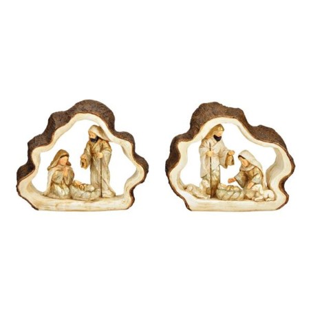 Nativité dans bois 21x17x6cm polystone imit bois modèle gauche ou droite