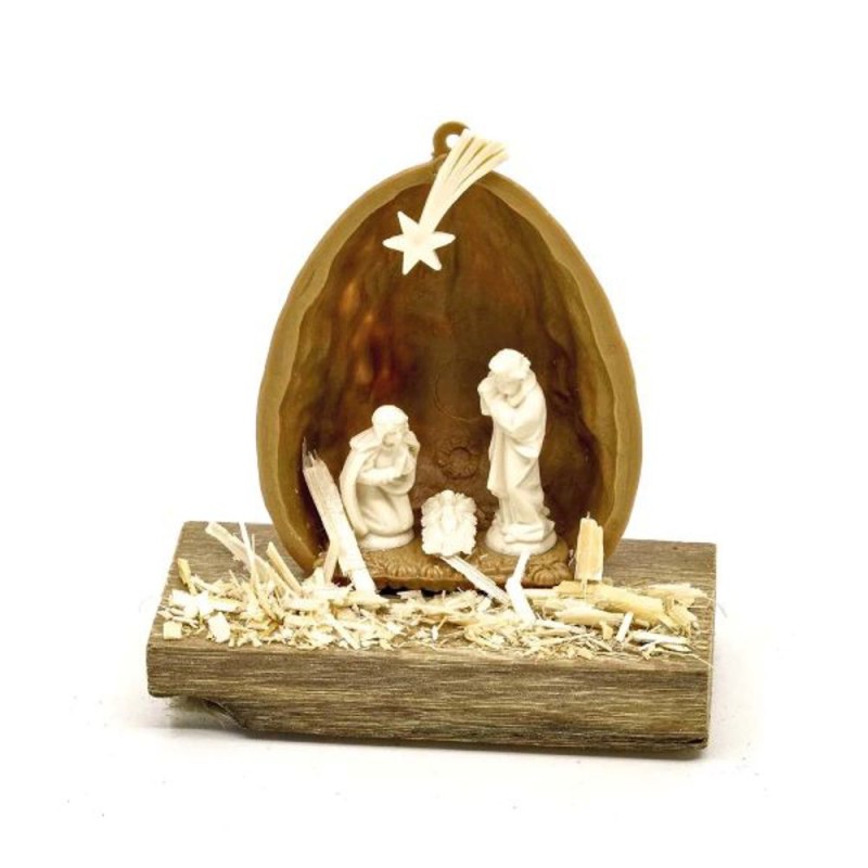 Mini crèche noix à coller sur planche de bois 5x5x2cm 
