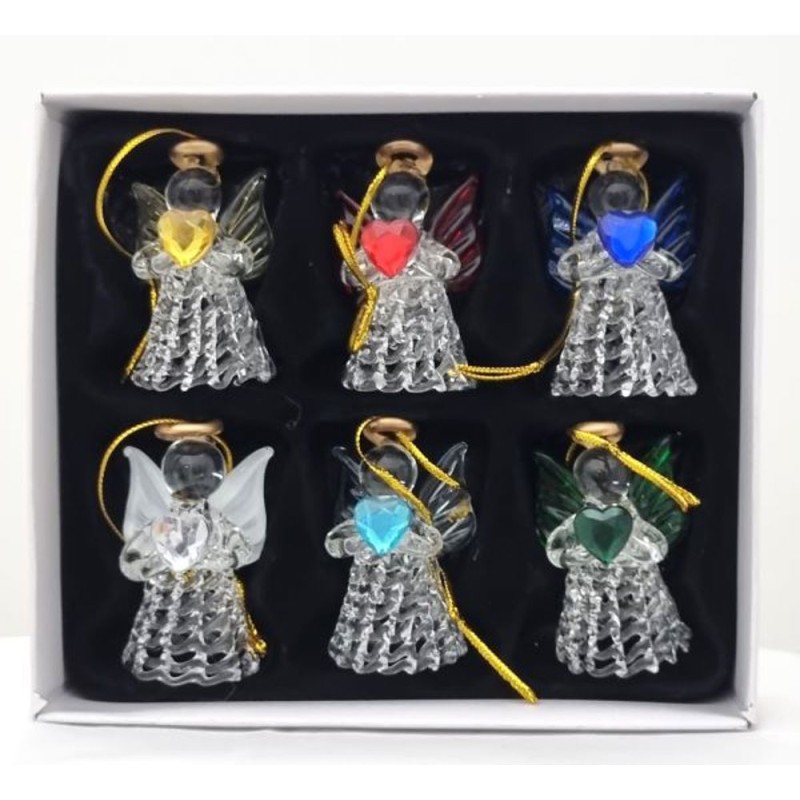 6 Anges en verre avec cœur 5cm 6 couleurs