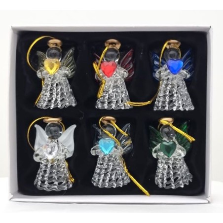 6 Anges en verre avec cœur 5cm 6 couleurs