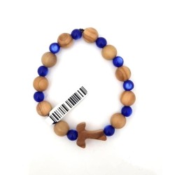 Bracelet en bois d'olivier et perle verre bleue