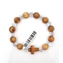 Bracelet en bois d'olivier et perle verre Blanche