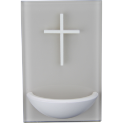 Bénitier blanc en verre avec croix en bois