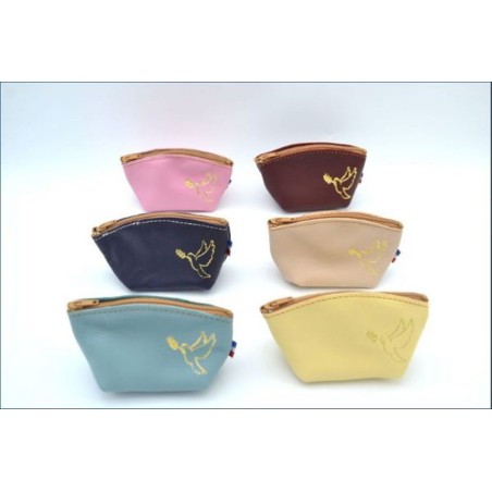 Pochette à chapelet en cuir avec tirette style porte monnaie colombe  