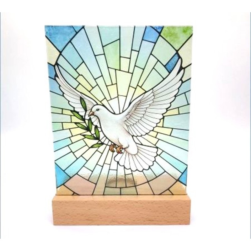 Vitrail bougeoir colombe St. Esprit 21x15cm