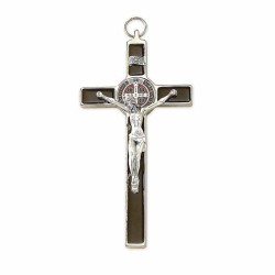 Croix S. Benoit métal Argenté 20cm émaillé Noir