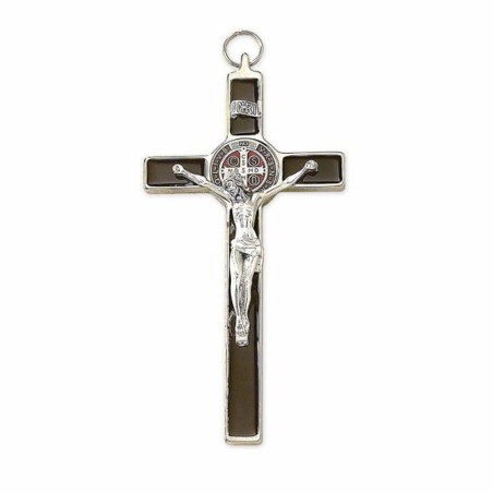 Croix S. Benoit métal Argenté 20cm émaillé Noir