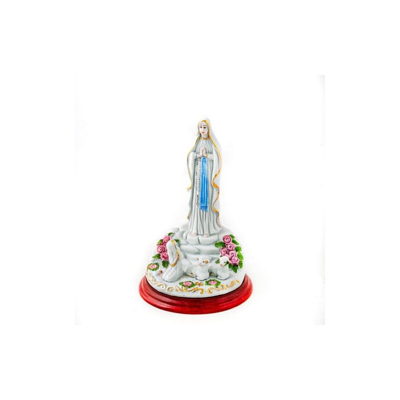 Statue de l'Apparition de Lourdes avec la basilique en biscuit. 14 cm