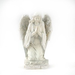 Ange à genoux blanc avec ailes argentées
