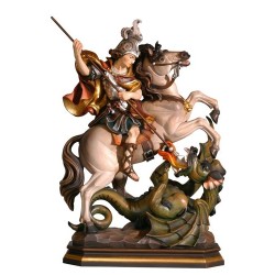 Statue bois sculpté St. Georges à cheval 27cm