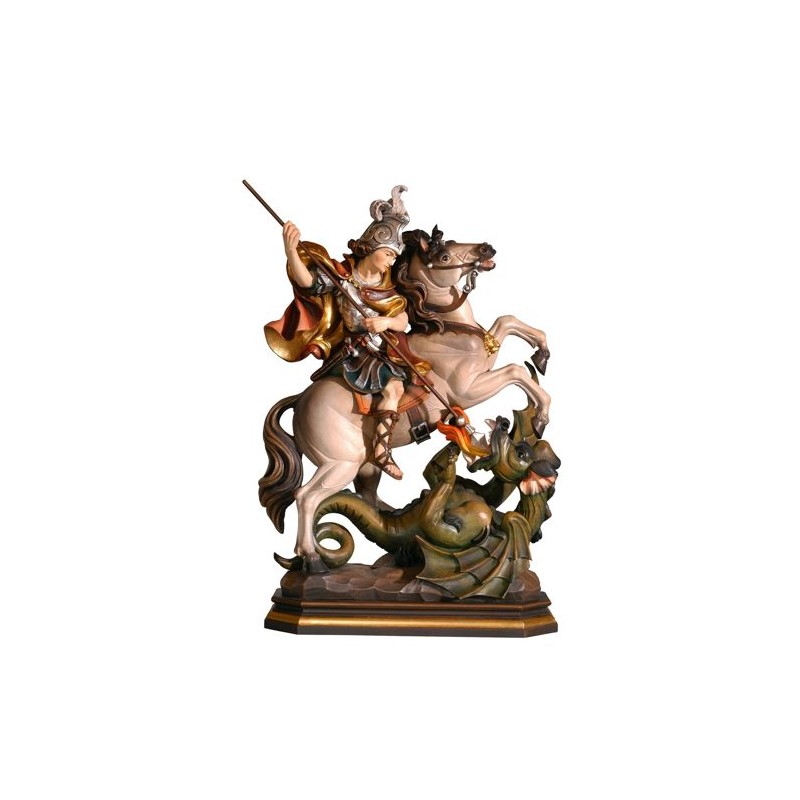 Statue bois sculpté St. Georges à cheval 27cm