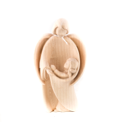 Statue stylisée de l'ange gardien avec une fille en bois. 15 cm