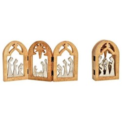 Metalen crèche in houten triptische frame 49x25x2cm