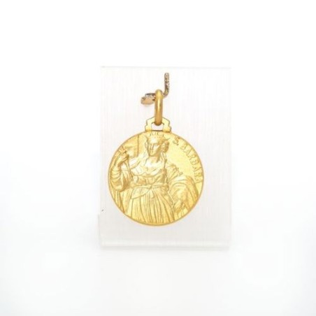 Médaille de Sainte Barbara en plaqué or vermeil. 18 mm
